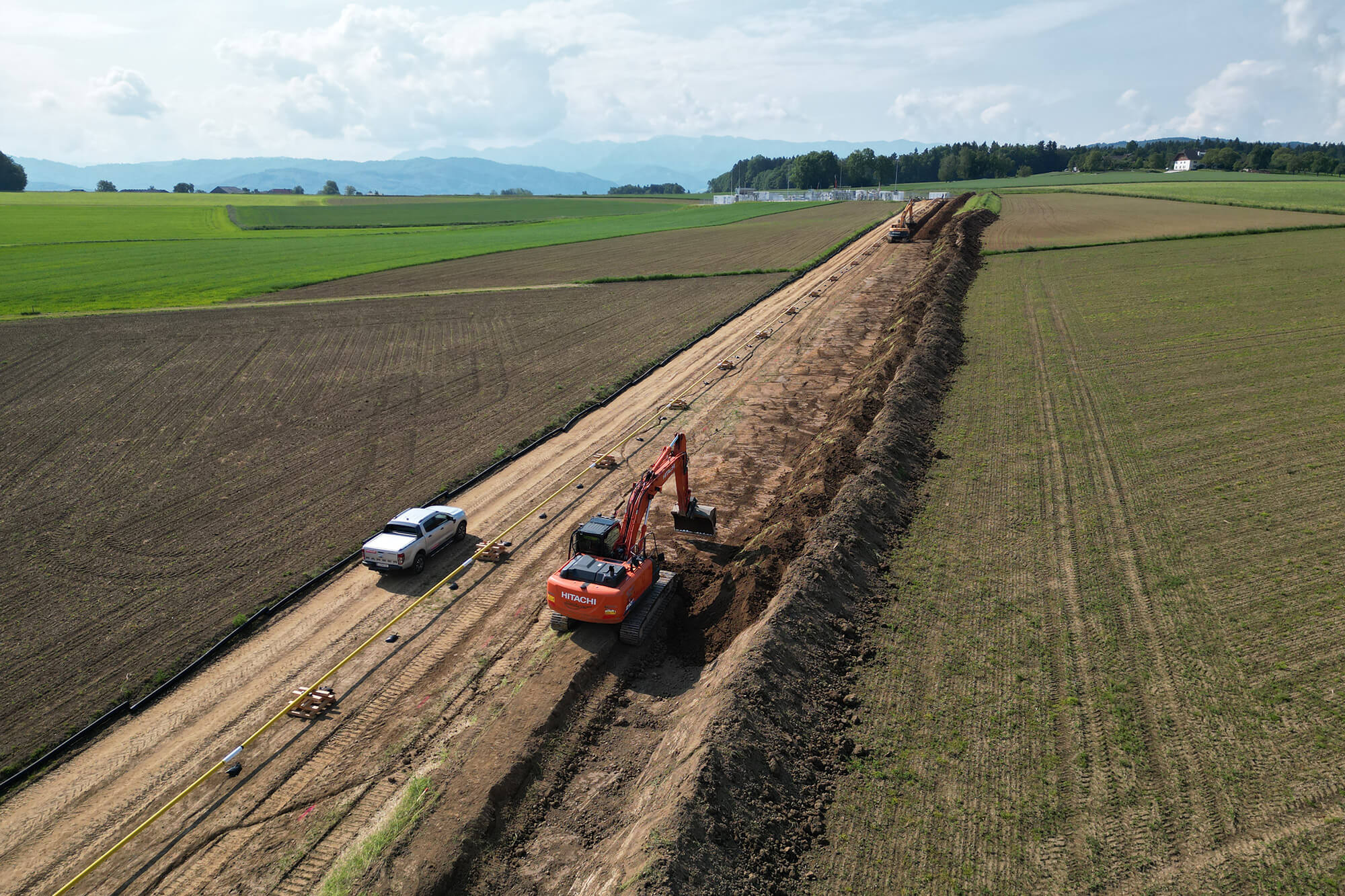Construction of the USS hydrogen pipeline surrounded by green fields