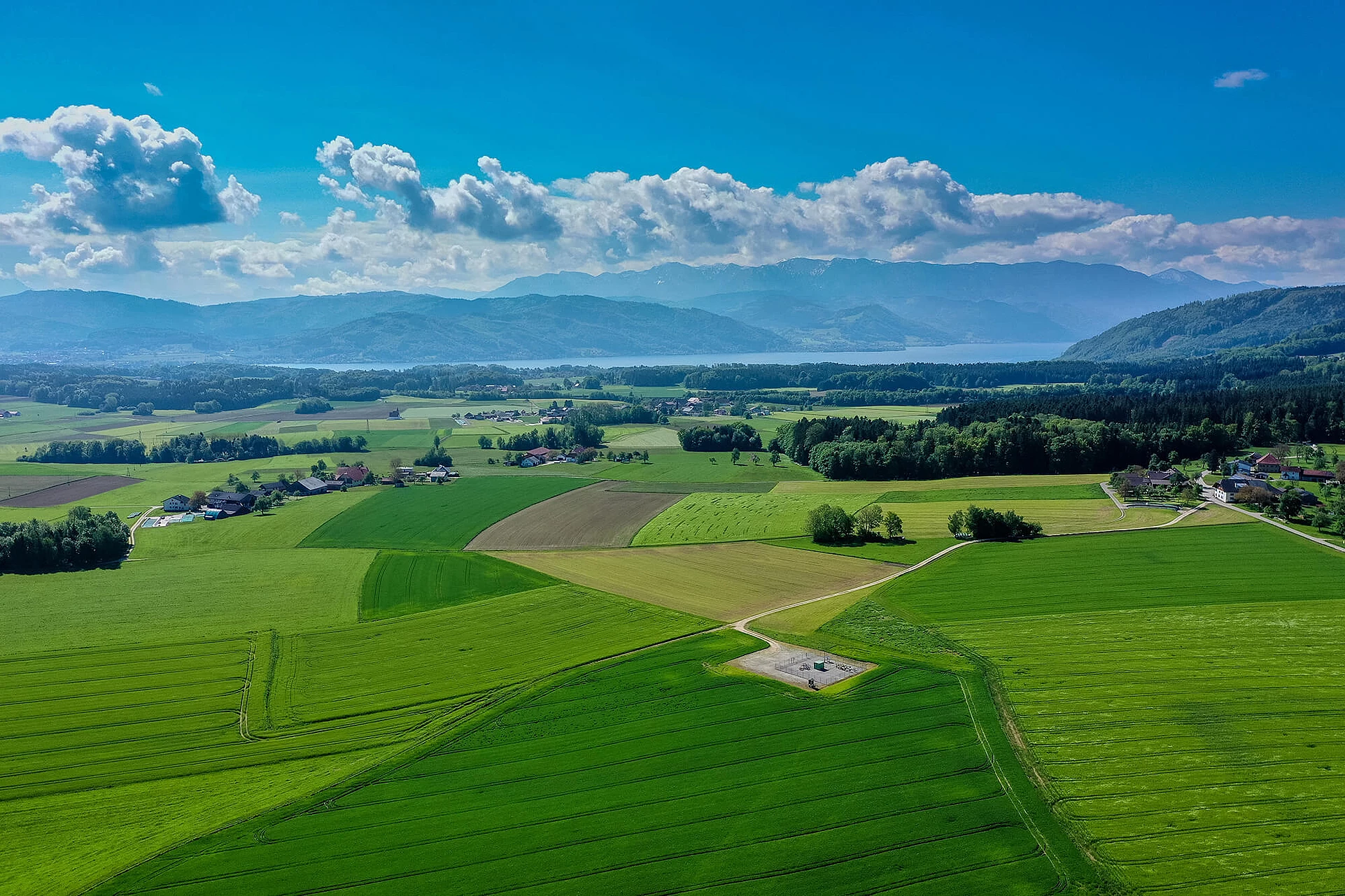 Green fields from above